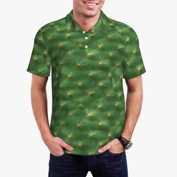 Balery Cactus 3 Camisa Polo de Hombre con Estampado, de Manga Corta y Tejido Medio, Camisa Tipo Golf Polo-Large