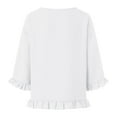 thumbnail image 5 of yueewhu Womens 3/4 Length Sleeve Tops Loose Fit Casual Crew Neck Shirts Ruffle Tunic Blouses (White, XL), 5 of 7