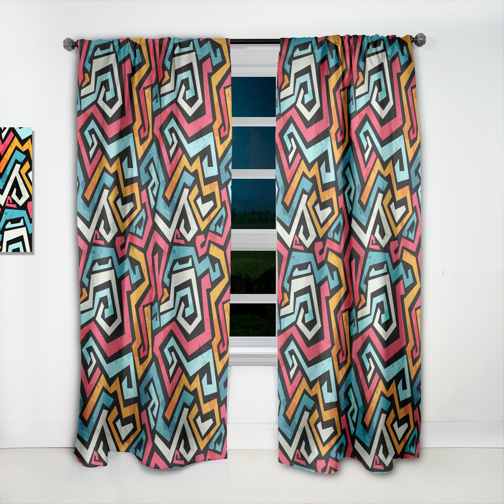 Designart 'Grunge Effect With Bright Graffiti Pattern' Modern & Contemporary Curtain Panel