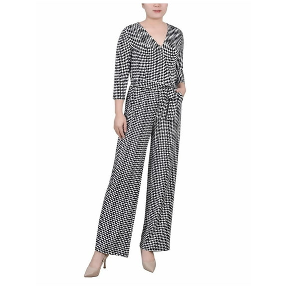 NY Collection Womens Petites Printed Wide Leg Jumpsuit