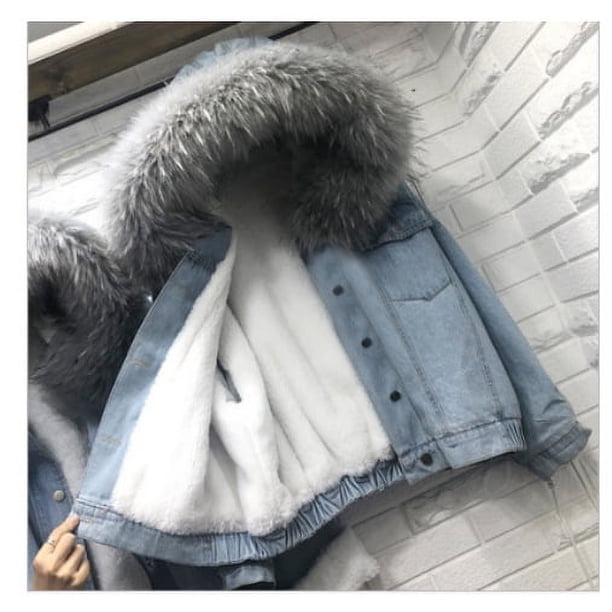 Abrigo vaquero de cuello polo engrosado estilo invernal, abrigo holgado corto de lana de cordero con relleno de algodón para mujer