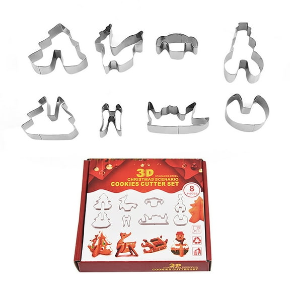 8 Piece Set Christmas Stainless Steel 3D Cookie Cutter Versatile For Cutting Cookies Fondant Cakes
