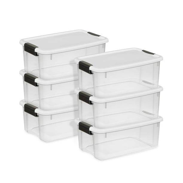 Caja de almacenamiento Sterilite Ultra Latching de plástico transparente de 18 cuartos de galón x6