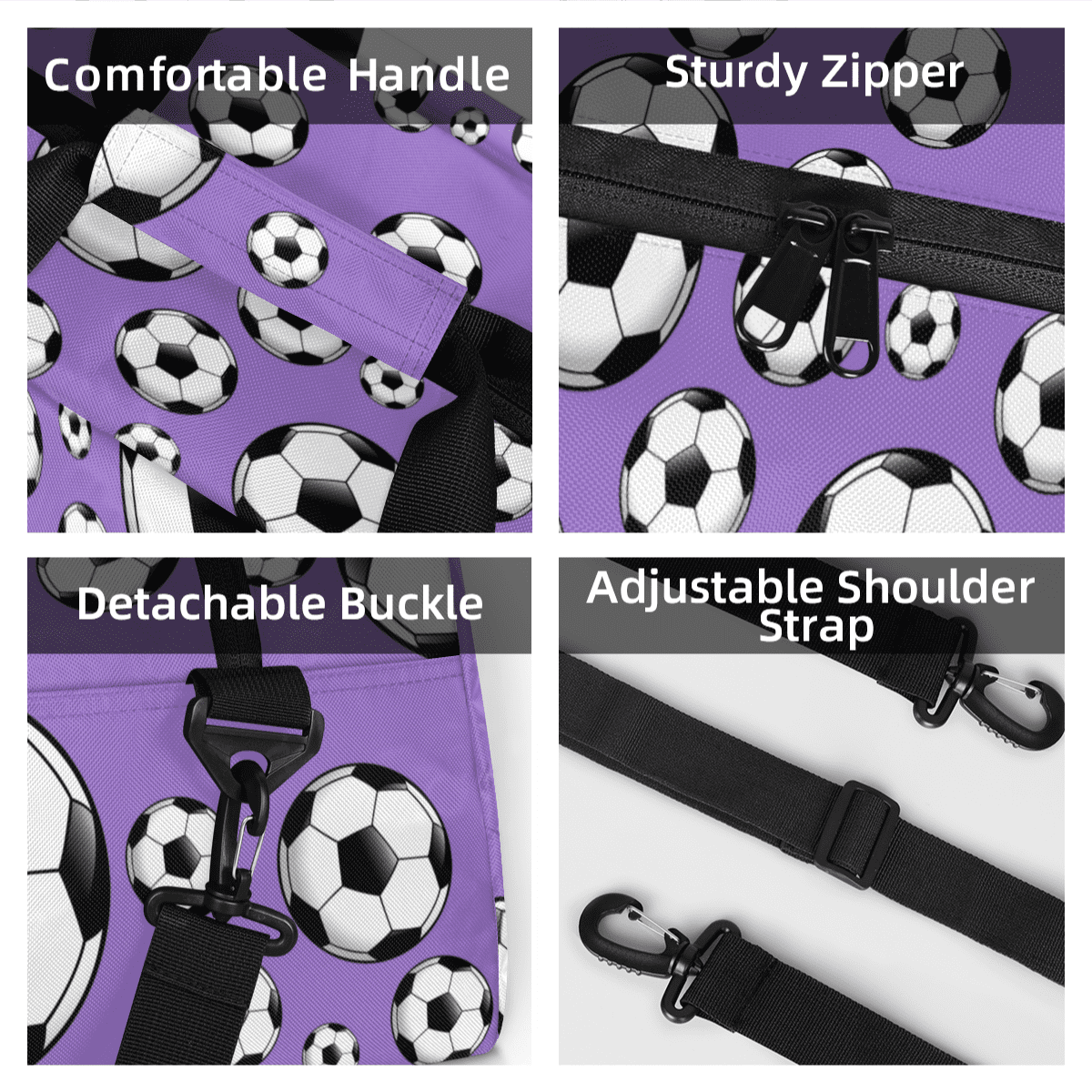 Herdesigns Personalized Soccer Gym Bag Sport Duffel Bag With Name, Custom Sport Bags Weekender Overnight Bags Carry On Weekender Bag Travel Bags, Purple