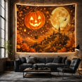 thumbnail image 6 of Jack O Lantern Balloon Over Village Path, Whimsical Fantasy Style for Pumpkin Decor Lovers, Autumn Wall Decor Halloween Gift, Tapestry Wall Hanging for Bedroom and Dorm, 6 of 7