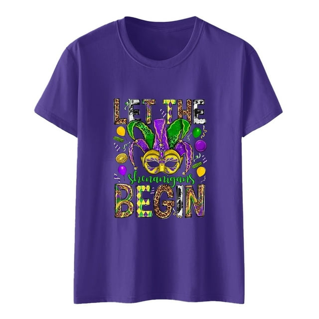 SZXZYGS T-Shirts pour Femmes Coupe Ample Pack Mode Décontractée Carnaval Imprimé Lettre Col Rond Manches Courtes Haut Été 2024