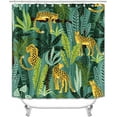 thumbnail image 2 of 4PCS Leopard Shower Curtain Sets with Rugs, Waterproof Fabric Pink Shower Curtain, African Wild Animal Cheetah Safari Wildlife Tropical Jungle Plant Palm Leaves Botanical Boho Bathroom Decor, 2 of 7