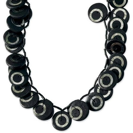 Black Hamba Wood & Sequin Slip-on 46in Necklace