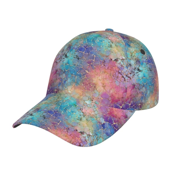 Fotbe blue pink colorful cracked texture Gorro Clásico de Béisbol, Gorra Ajustable con Broche Snapback, Gorro de Exterior de Algodón Suave