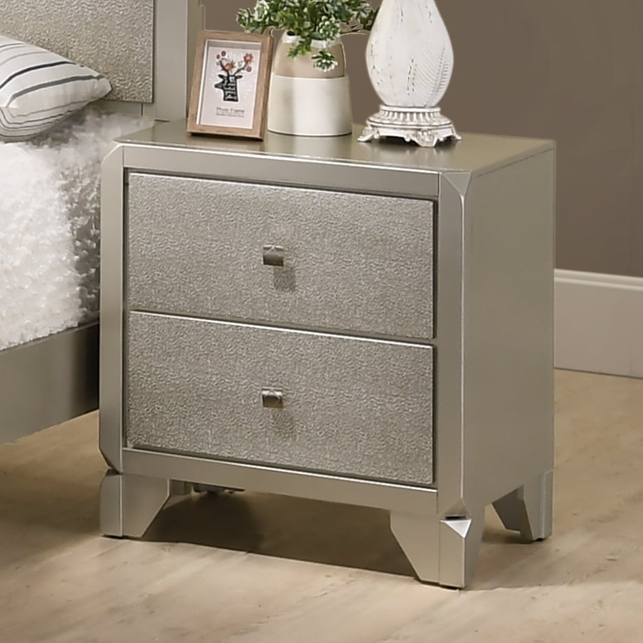 Roundhill Keila Contemporary Champagne Silver Finish Wood 2Drawer