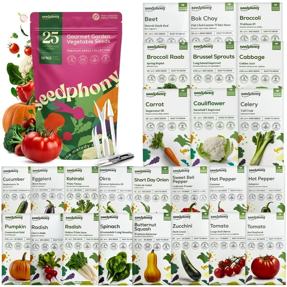 Seedphony 25 Gourmet Vegetable Seeds Variety Pack, 14,965  Non-GMO Heirloom Seeds for Planting Vegetables