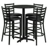 Flash Furniture Carlton 30'' Round Black Laminate Table Set with X-Base and 4 Ladder Back Metal Barstools - Black Vinyl Seat