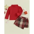 thumbnail image 2 of Suealasg Kids Girl 2 Piece Winter Skirt Outfit 6M 12M 18M 24M 3T 4T Toddler Long Sleeve Turtleneck T-shirt with Irregular Plaid Skirt for Baby Girl Fall Clothes, 2 of 9