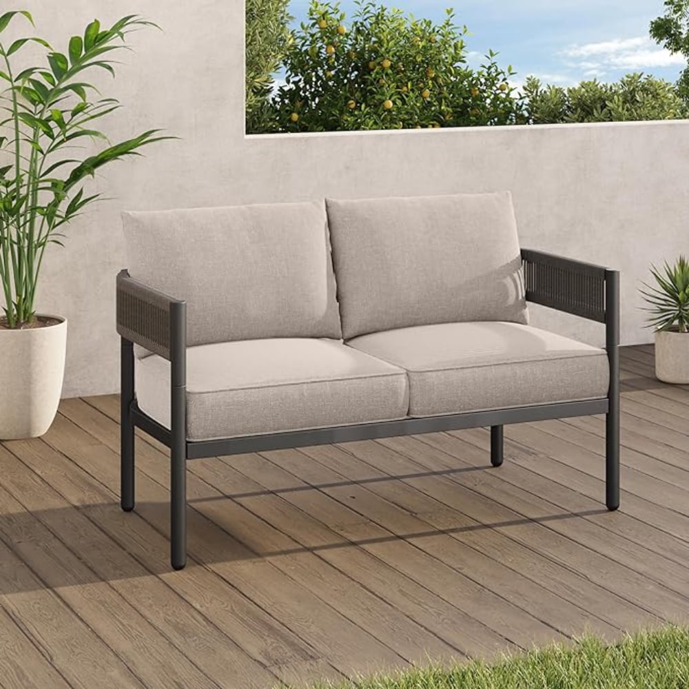Grand Patio Outdoor Loveseat,Wicker Conversation Set with Thick Cushion for Porch, Garden, Yard
