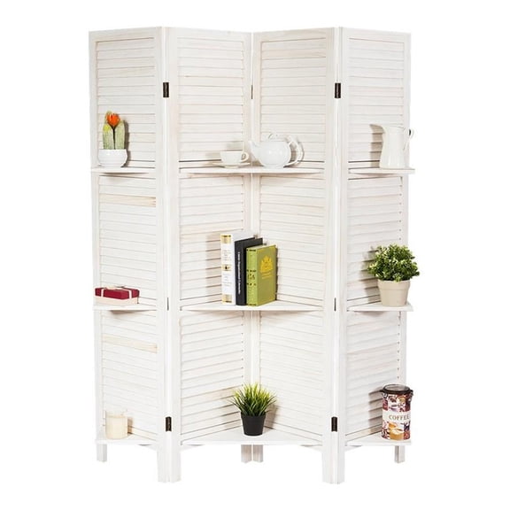 Pemberly Row 4-panel Paulownia Folding Privacy Room Divider in White