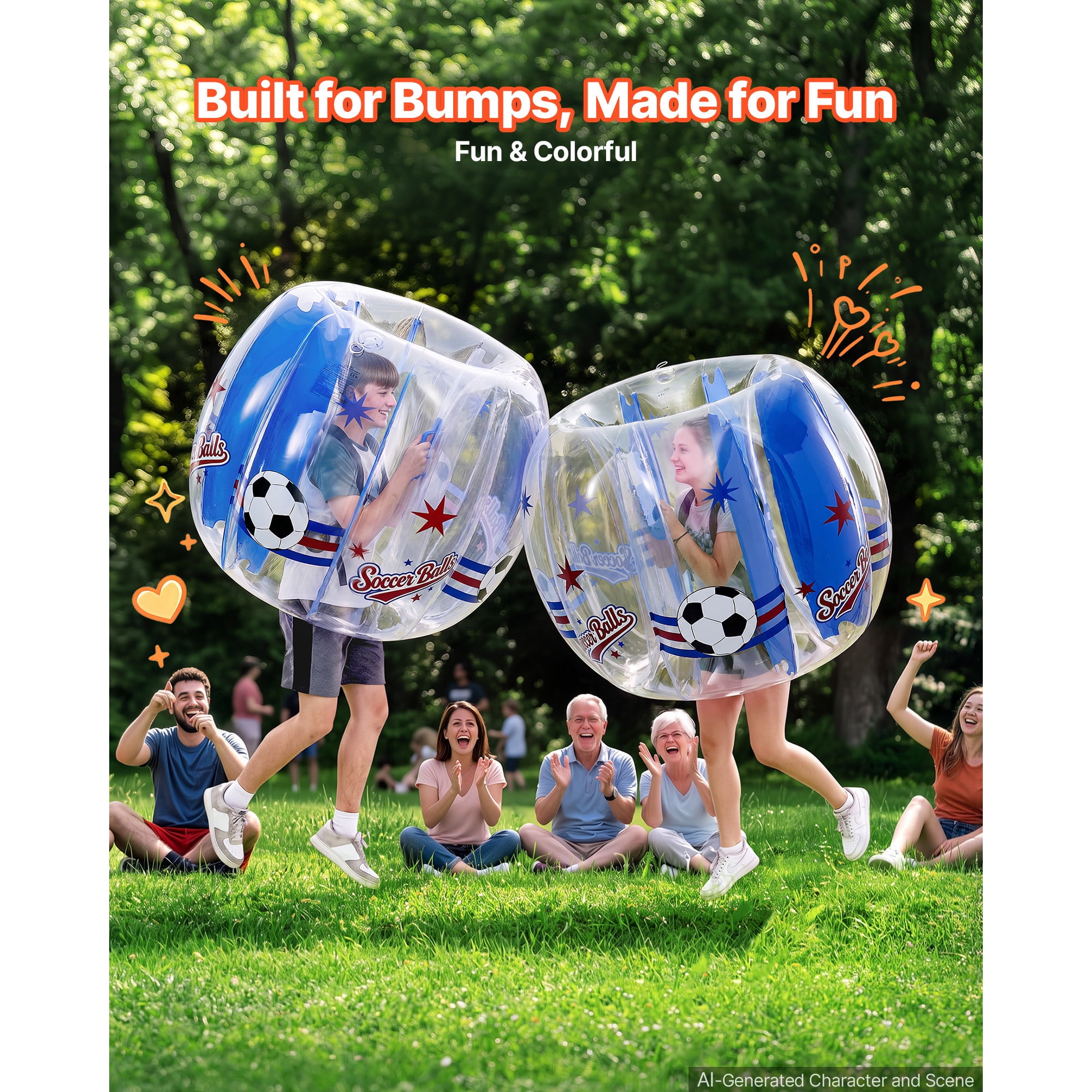 KFFKFF 2-Pack Inflatable Bumper Balls 4FT Human Bubble for Teens Transparent, Ideal for Backyard, Camping, Lawns, and Outdoor Team Activities, Durable PVC Material, Sumo Hamster Ball with Handles