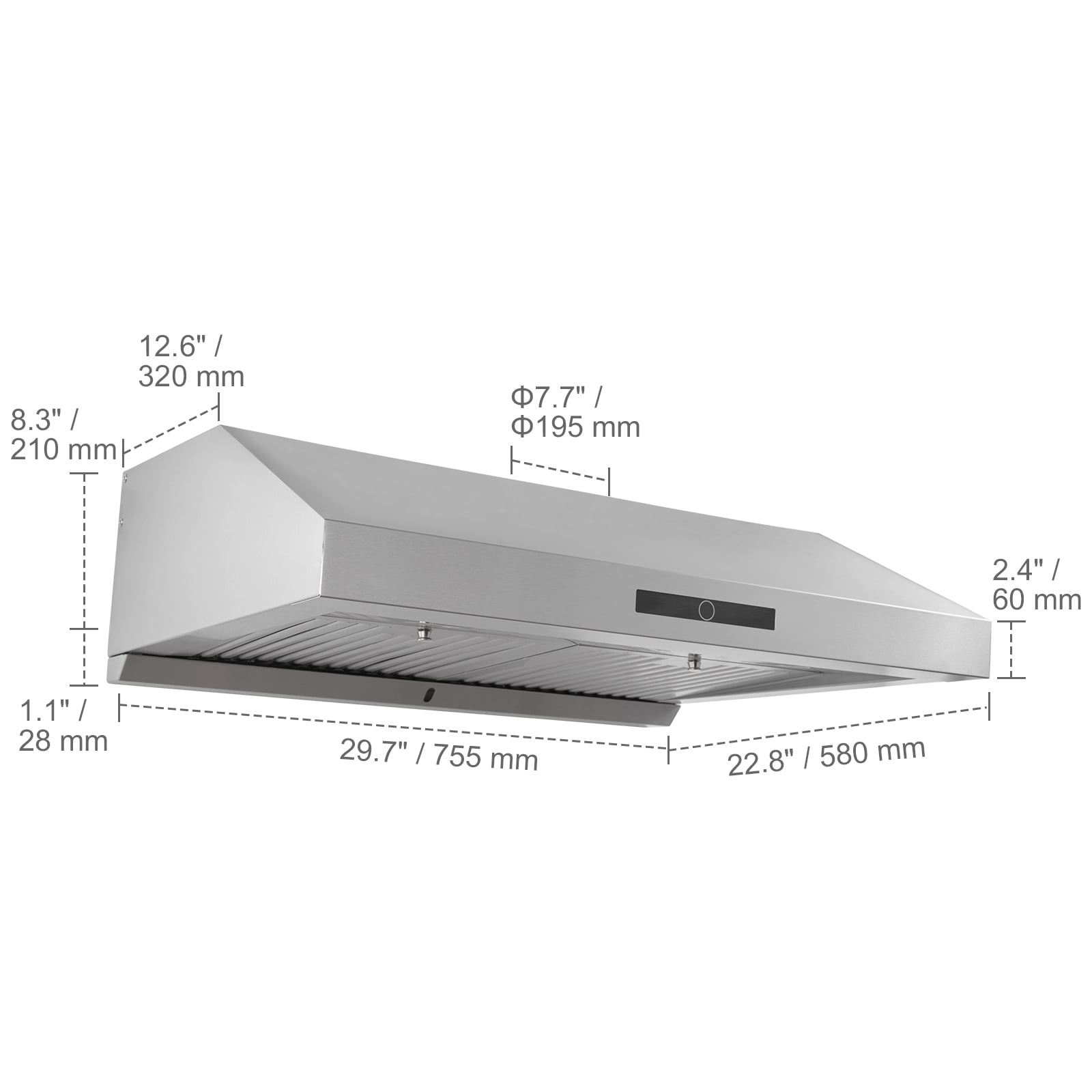 KFFKFF 30" Under Cabinet Range Hood Ductless Kitchen Vent Stainless Steel LED