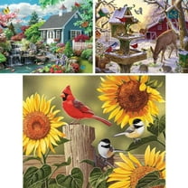 Bits and Pieces Set of 3 200 Piece Jigsaw Puzzle Dream Landscape Sunflower Birds Sunrise 15" x 19”