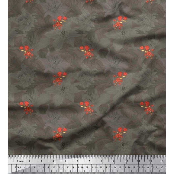 Soimoi Cotton Duck Fabric Leaves & Floral Artistic Print Fabric by the Yard 42 Inch Wide