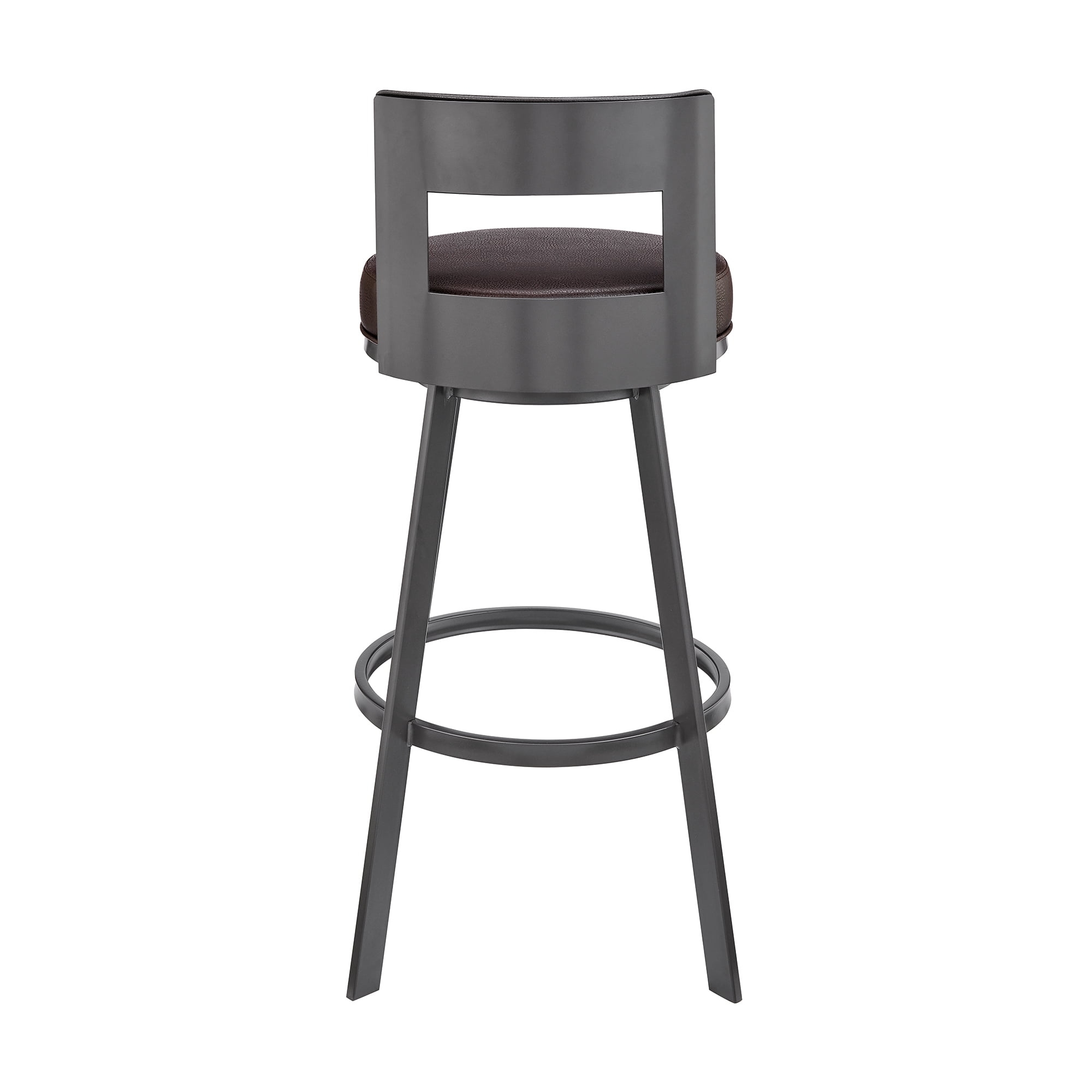Armen Living Flynn26" Swivel Counter Stool in Brown Metal with Brown Faux Leather
