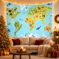 thumbnail image 3 of World Map Animals Across Continents and Oceans, Playful Illustration for Kids, Educational Wall Art, Back to School Gift, Tapestry Wall Hanging for Classroom and Playroom, 3 of 7