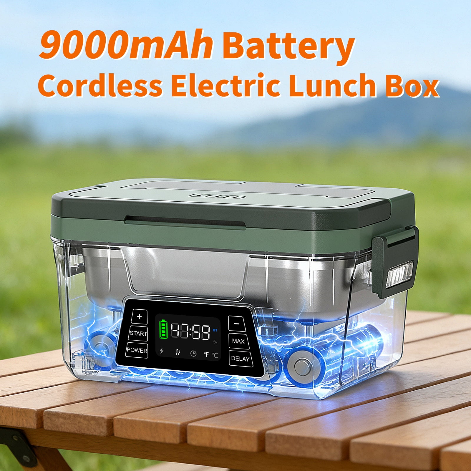 Vingud 80W Cordless Electric Lunch Box for Adults, APP Control Heated Lunch Box Food Warmer 9000mAh Rechargeable Self Heating Lunchbox for Office&Outdoor, Christmas White Elephant Gifts