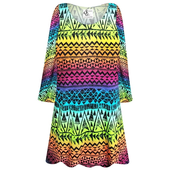 Medium Extra Tall Womens Long Sleeve Colorful Abstract Ethnic Print Tunic Tops Casual Loose Fitting Flowy Shirts Blouses