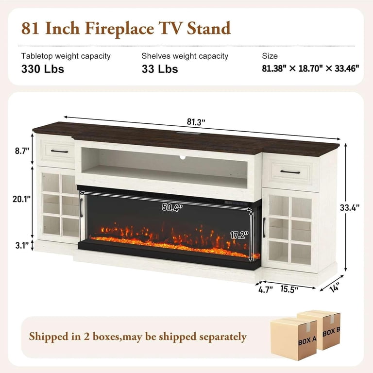 ChVans 81" Fireplace TV Stand for 90" TVs, White photo 2
