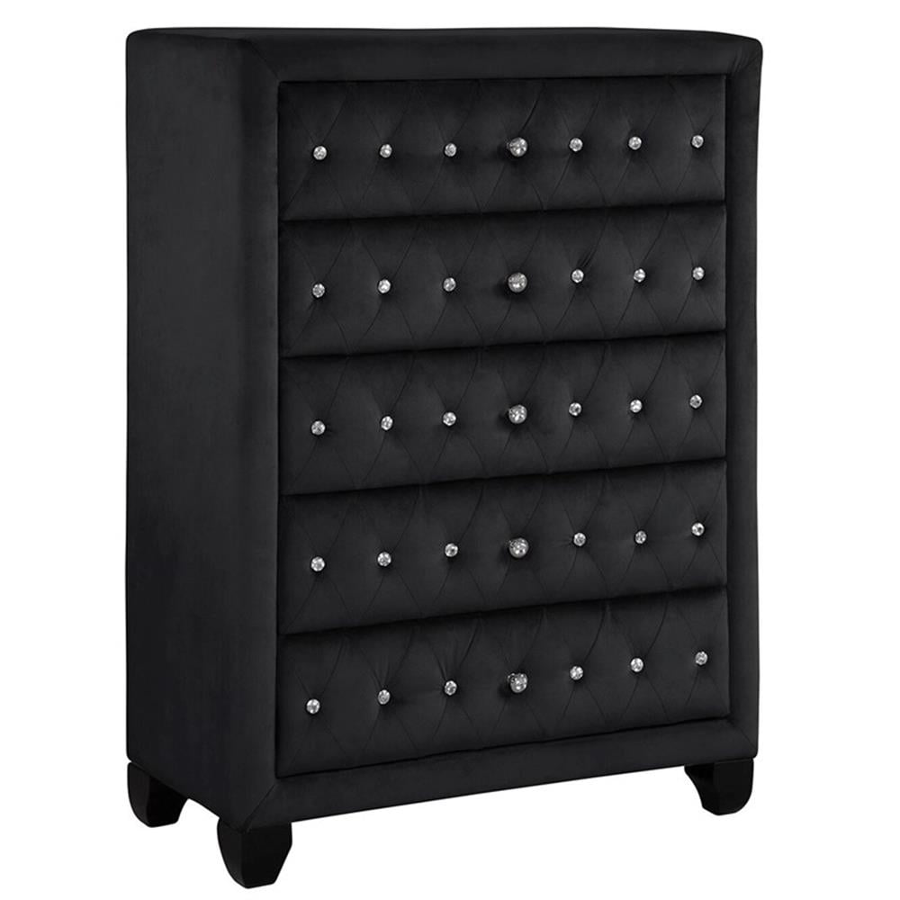 Dressers Modern Crystal Tufted Velvet 7-Drawer Dresser - Black