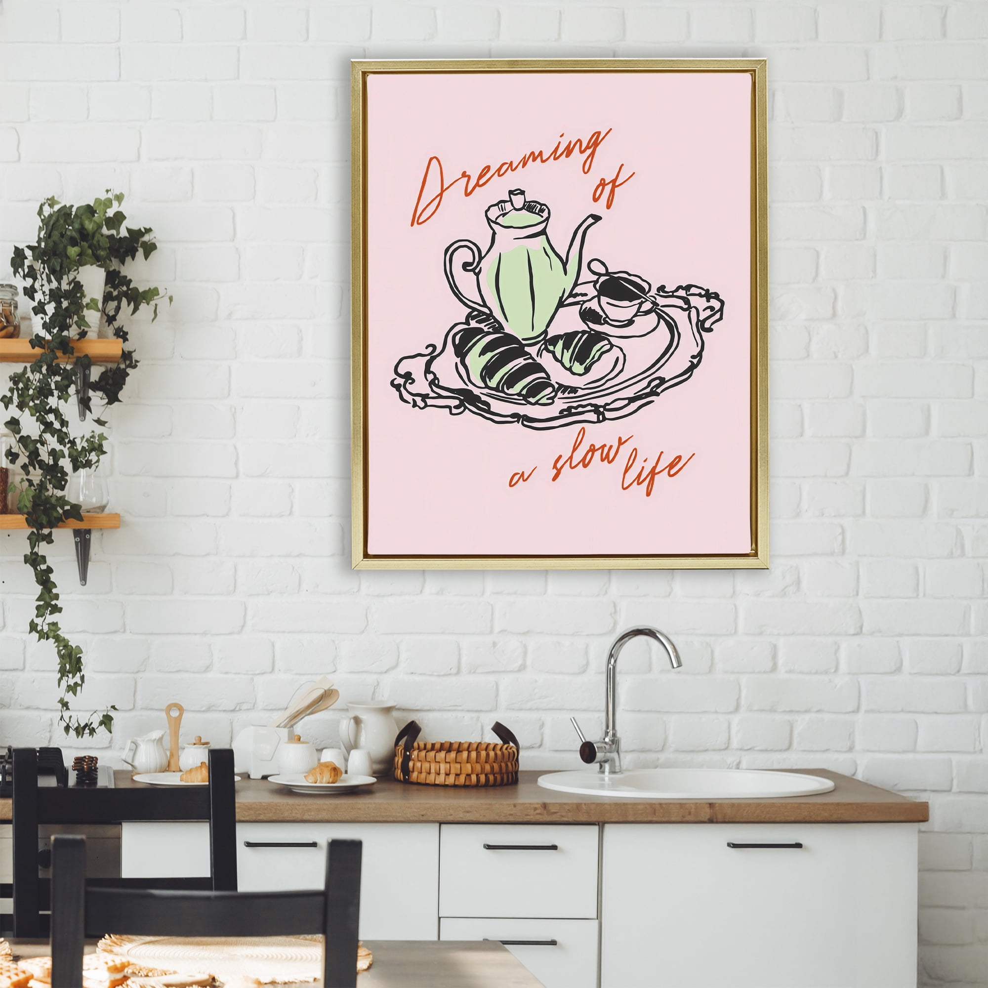 Stupell Industries Slow Life Tea Platter Gold Framed Floater Canvas Wall Art, design by The Prints Vibe