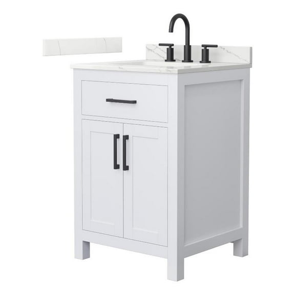 Beckett 24" White Single Vanity & Giotto Quartz Top (3-Hole) & Black Trim