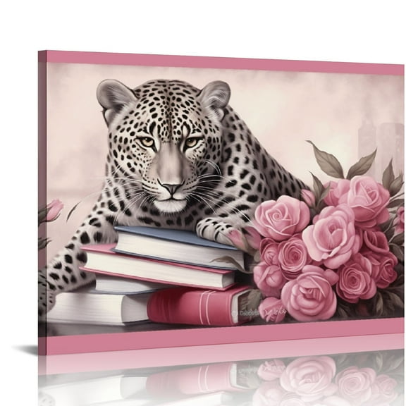 EastSmooth Glam Fashion Picture Pink Blush Wall Art Leopard Books High Heel Shoes Perfume Canvas Prints for Modern Home Office Woman Girl Makeup Bedroom Wall Decoration Creative Design Gift