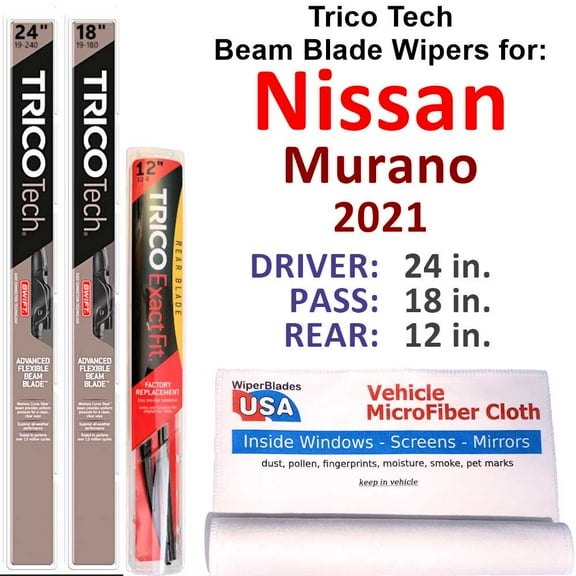 Beam Blade Wipers (Set of 3) w/Rear Wiper compatible with 2021 Nissan Murano
