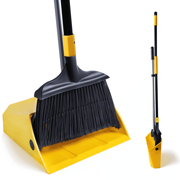 Yocada Heavy Duty Broom and Dustpan Set with 54" Iron Pole for Household Commercial Outdoor Indoor