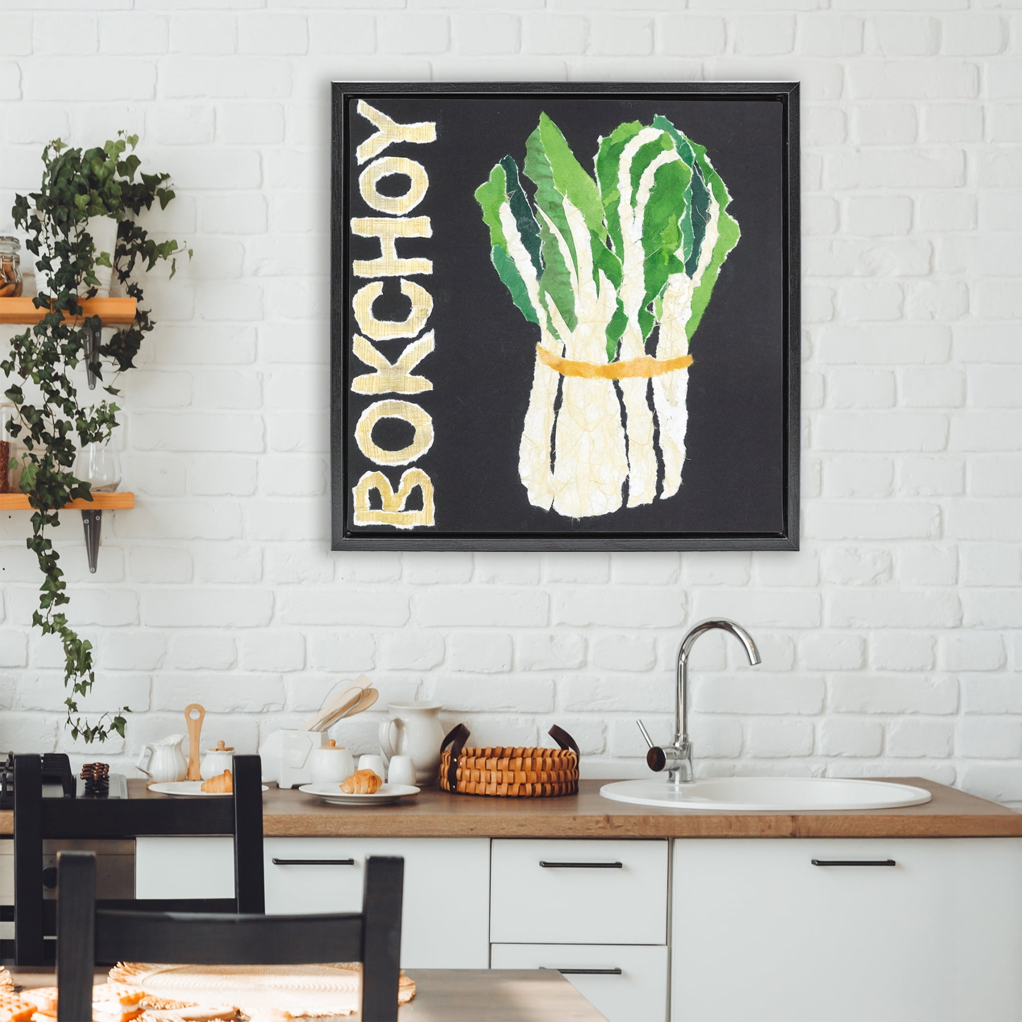 Stupell Industries Bok Choy Leafy Vegetable Black Framed Floater Canvas Wall Art, design by Nancy Overton
