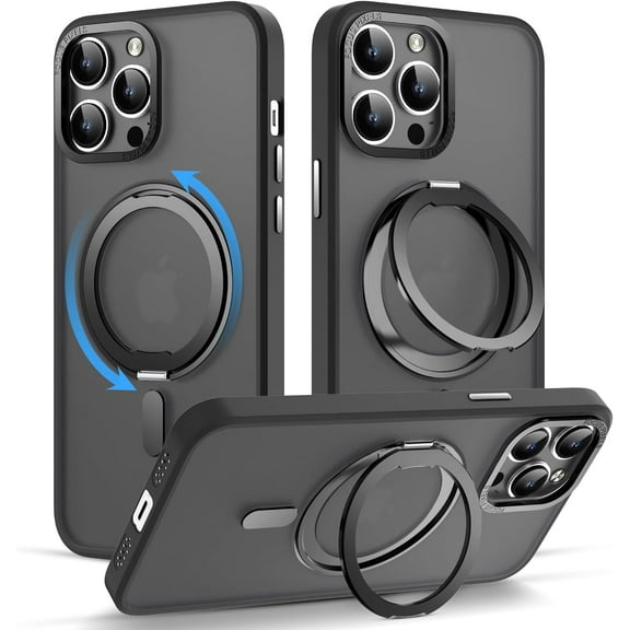for iPhone 13 Pro Max Phone Case with 360° Rotatable Magnetic Ring Stand [Compatible with Magsafe][Military-Grade Protection] Clear Magnetic Phone Case for iPhone 13 Pro Max Case 6.7",Clear (Black)