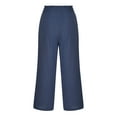 thumbnail image 4 of FAKKDUK Womens Linen Capri Pants 2023 Summer Loose Wide Leg Slacks Casual Elastic Waist Cropped Trousers Straight Pants with Pocket, M&Dark Blue, 4 of 6