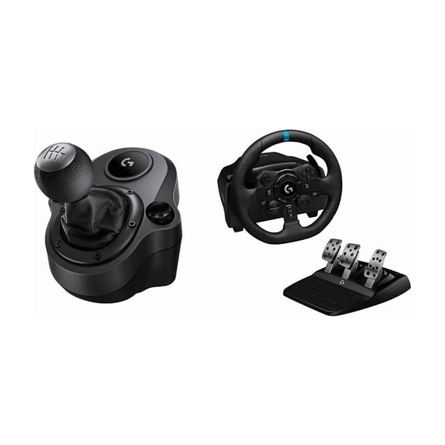 Logitech G Driving Force Shifter with Logitech G923 Racing Wheel and Pedals for PS 5, PS4 and PC and Genuine Leather Wheel Cover