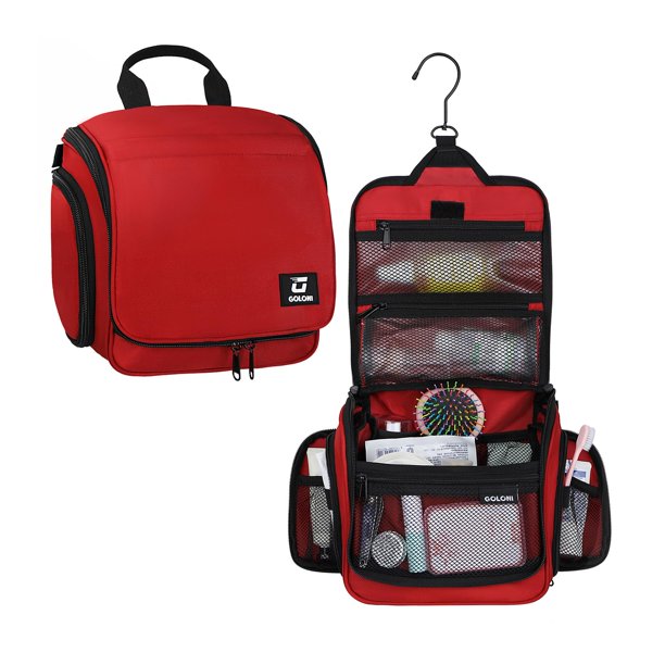 Neceser colgante Goloni, organizador de viaje para maquillaje, tamaño grande, rojo