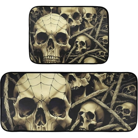 

SKYSONIC Broken Skulls Kitchen Mats 2 Pcs Set Anti Fatigue Cushioned Kitchen Rugs Water Absorbant Non Slip Comfort Standing Floor Mats for Kitchen Bedroom Liveing Room Bathroom