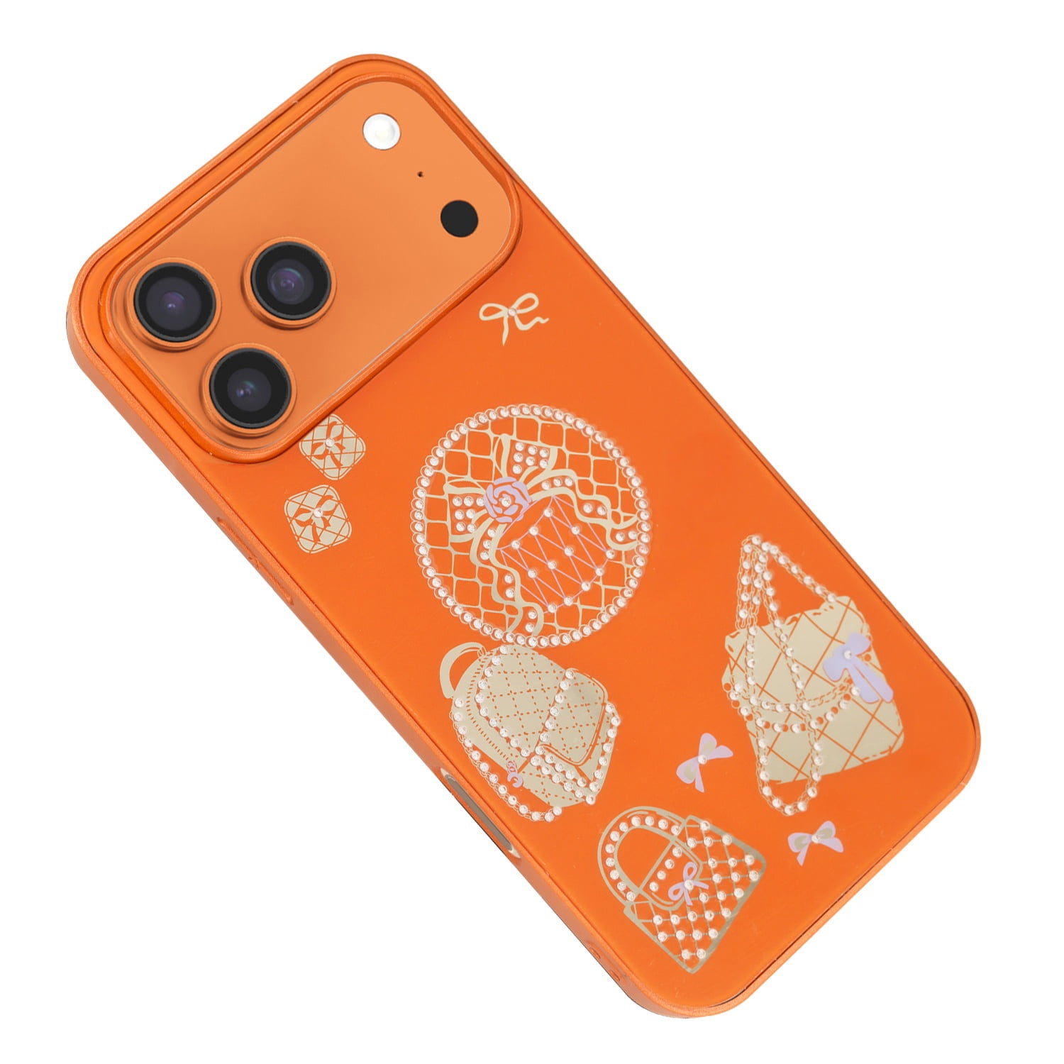 Shiny Rhinestone Phone Case with Designer Bag Style for iPhone 17 Pro Max - Orange