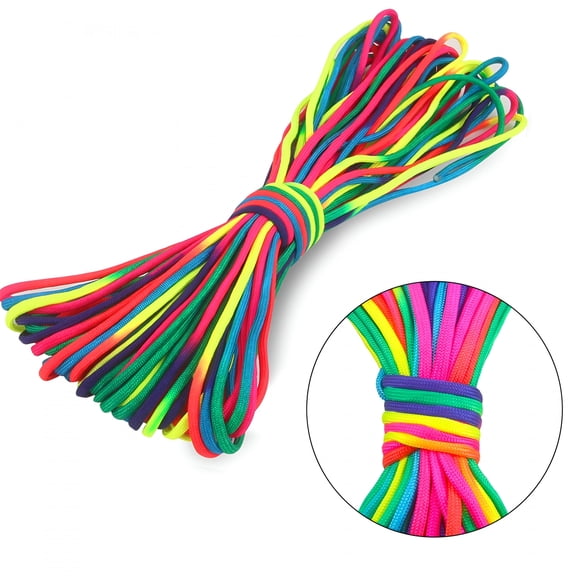 MISSMILE 7 Strand Rainbow Color Paracord Rope - 100 Feet - Durable and Versatile for Outdoor Activities,Camping,and Survival (Dark Color)