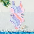 thumbnail image 2 of Godom Girls' One-Piece Swimwear Cute Tie Dye Side Cutout Swimsuit Summer Quick Dry Beach Hawaiian Bathing Suits,Purple, 2 of 7