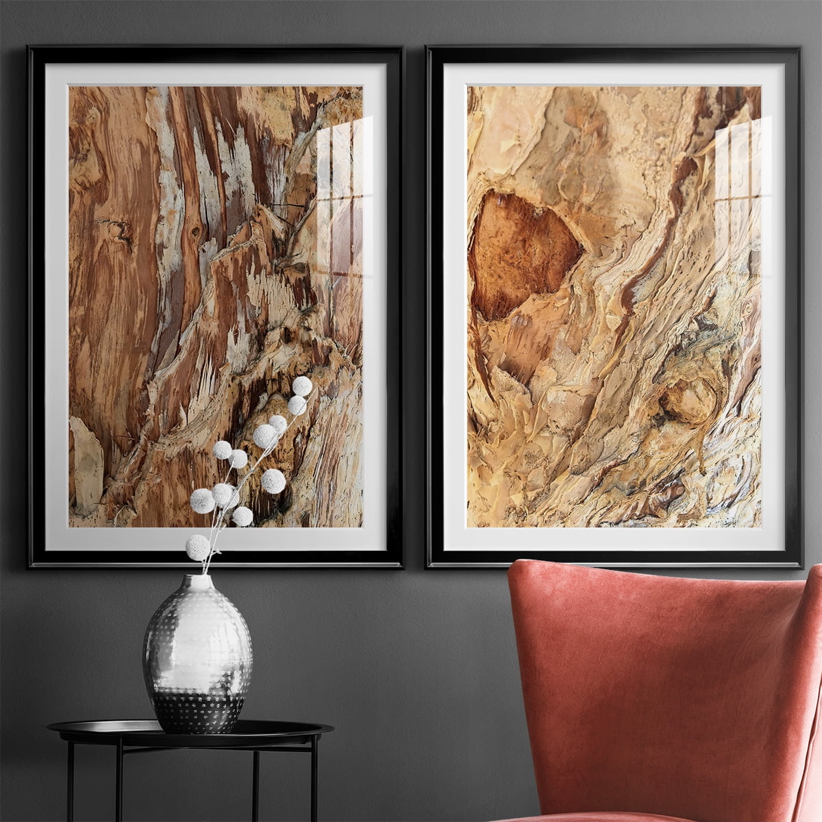 Wexford Home Tree Texture Triptych I Premium Framed Print, 22.5" x 30.5" - Ready to Hang, Black (Set of 2)