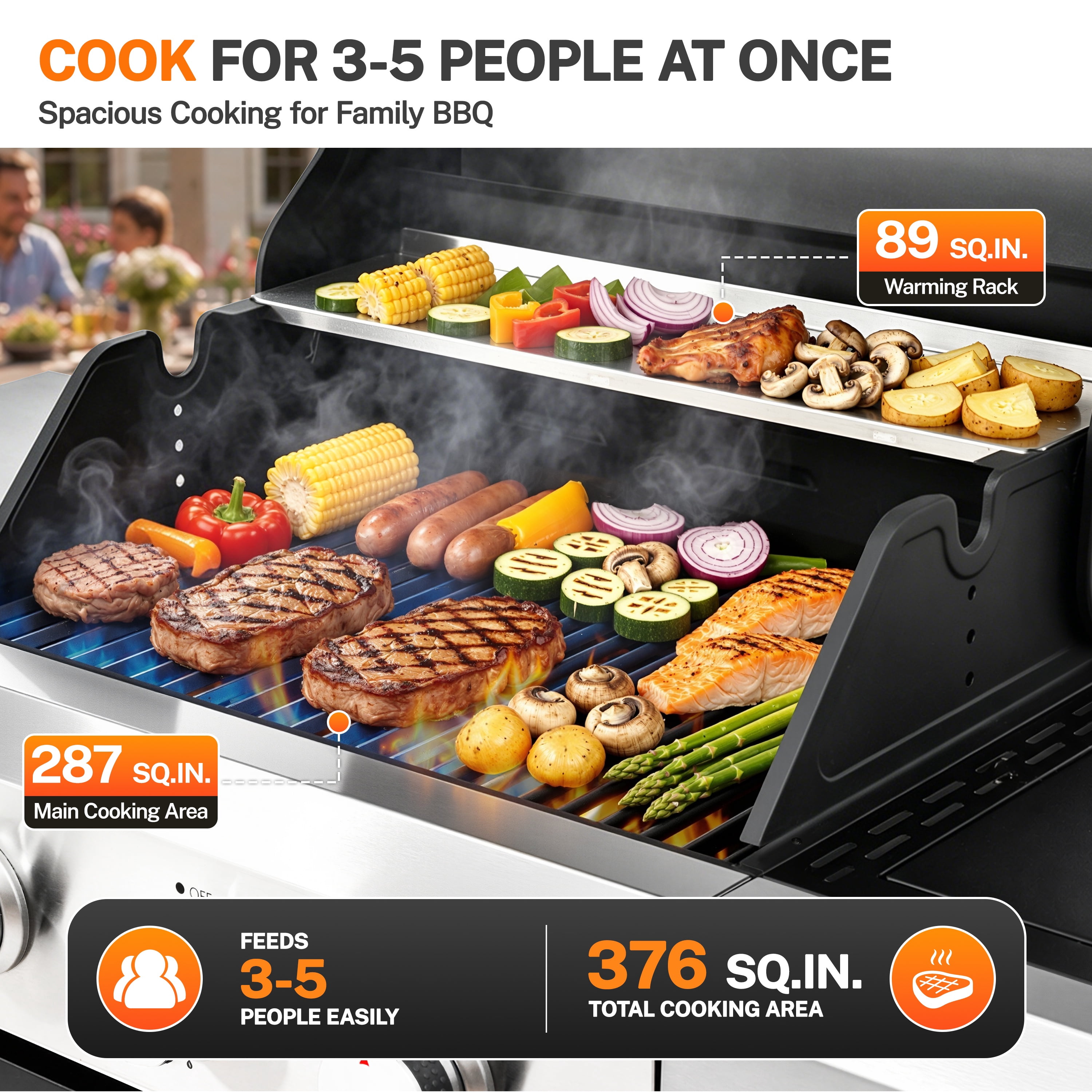 Segmart 3 Burner BBQ Propane Gas Grill with Side Burner, Stainless Steel 40,500 BTU Patio Garden Barbecue Grill with Wheels, and Bottle Opener, Perfect for Camping, Outdoor Cooking