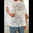 thumbnail image 5 of Womens Lace Short Puff Sleeve Casual Eyelet Crew Neck Button Down Shirts S, 5 of 7