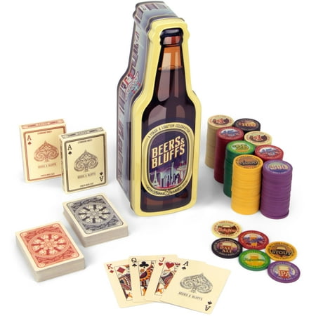 Brybelly Beers & Bluffs Poker Chip Tin, 200 Poker Chip Gift Set, 2 Decks Beer Theme