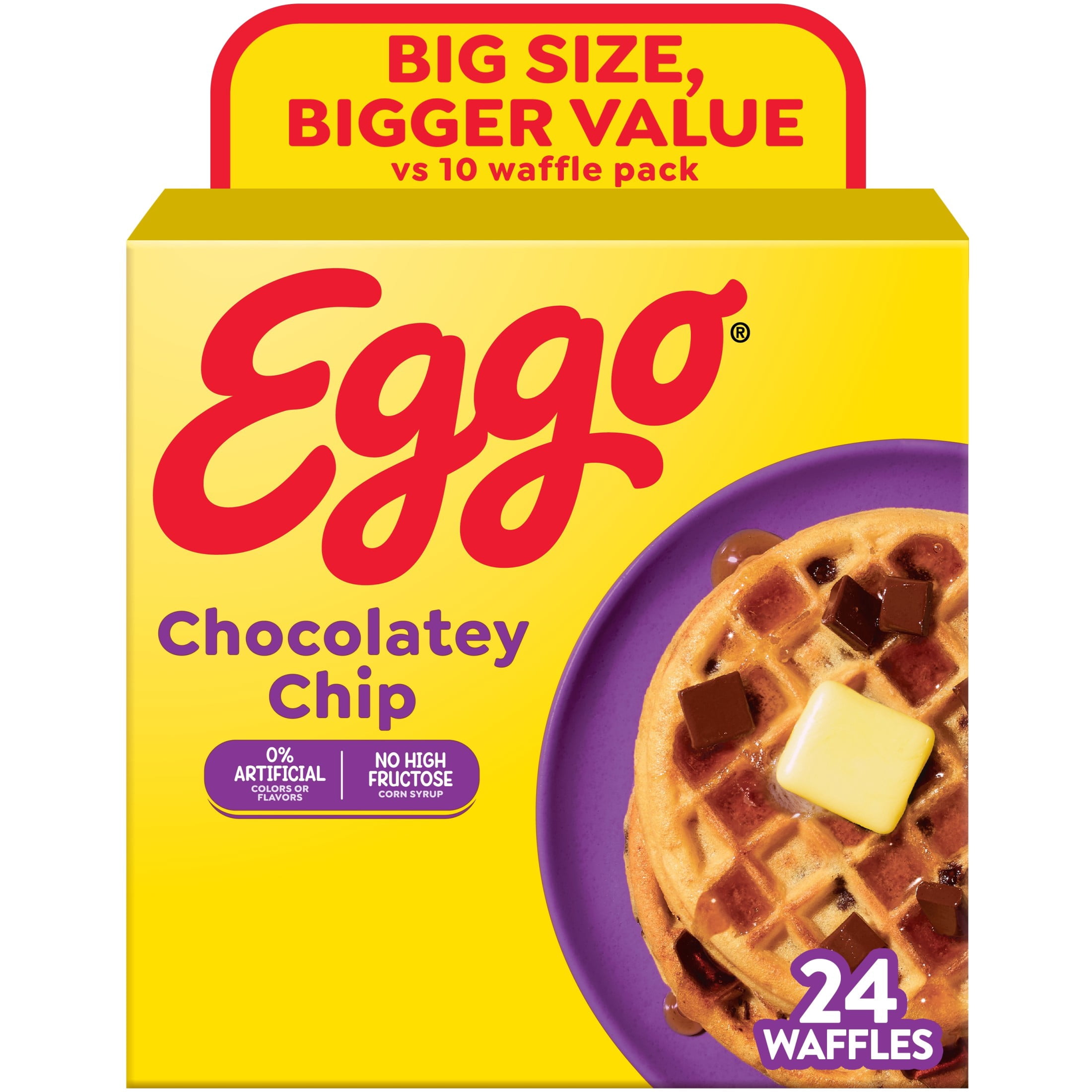 Eggo Chocolatey Chip Waffles, Breakfast Food, 29.6 oz, 24 Count (Frozen)