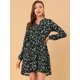 thumbnail image 3 of Vestido Casual De Manga Larga Con Cintura Ceñida Y Cuello En V Floral Para Mujer Negro L, 3 of 6