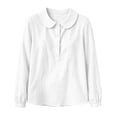 thumbnail image 4 of cocolona Womens Linen Peter Pan Collar Tops Dressy Casual Long Sleeve Button Solid Color Shirts, 4 of 5